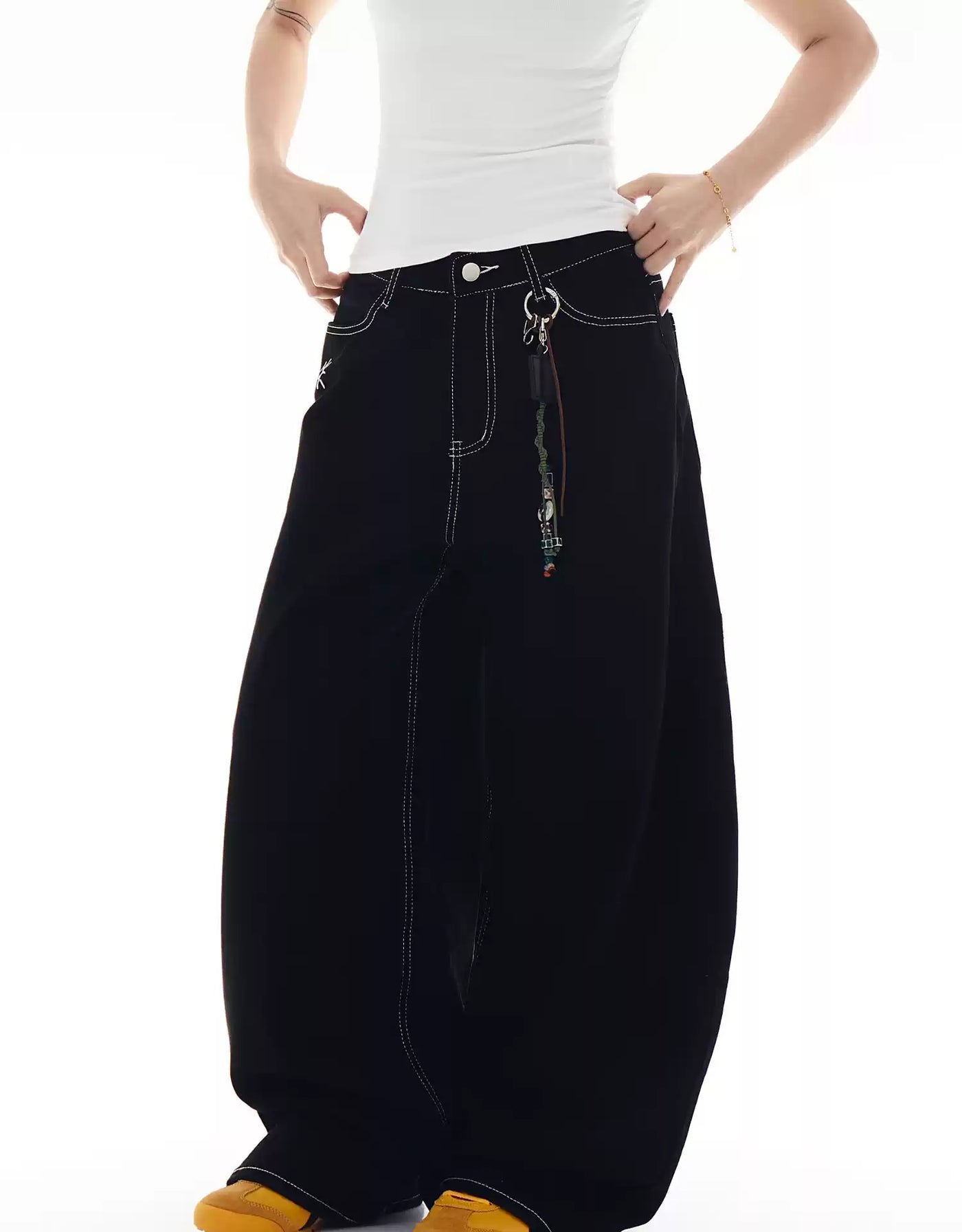 Plaid Patched Detail Scimitar Jeans Korean Street Fashion Jeans By Blacklists Shop Online at OH Vault