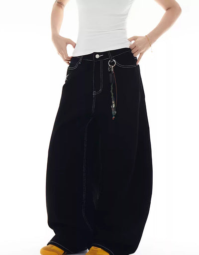 Plaid Patched Detail Scimitar Jeans Korean Street Fashion Jeans By Blacklists Shop Online at OH Vault