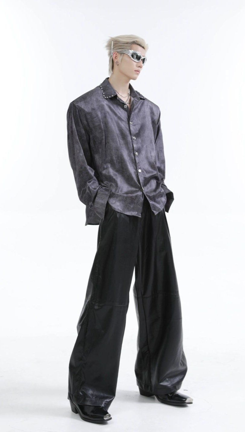 Rivet Collar Shiny Buttoned Shirt Korean Street Fashion Shirt By Turn Tide Shop Online at OH Vault