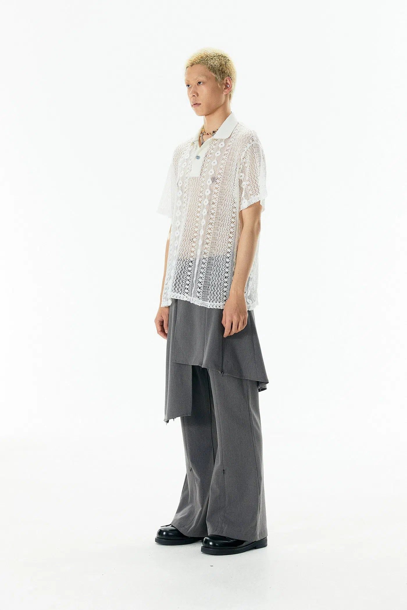 Mesh Textured Patterned Shirt Korean Street Fashion Shirt By Apriority Shop Online at OH Vault