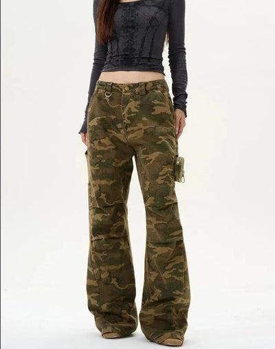 Vibrant Pleated Camo Cargo Pants Korean Street Fashion Pants By 77Flight Shop Online at OH Vault