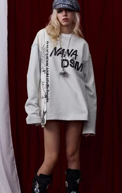 Nana Outline Print Crewneck Korean Street Fashion Crewneck By Donsmoke Shop Online at OH Vault