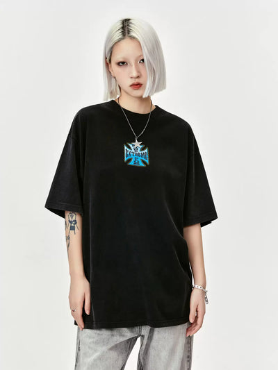 Glowing Cross Logo T-Shirt Korean Street Fashion T-Shirt By Made Extreme Shop Online at OH Vault