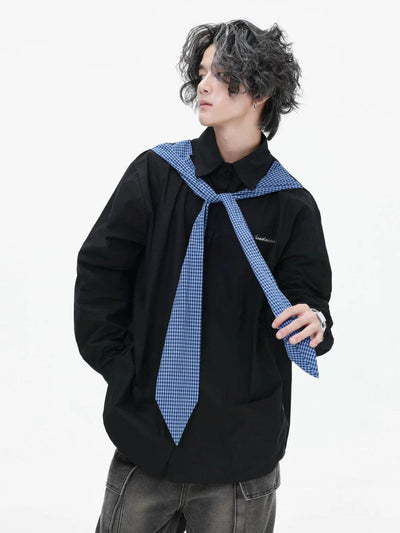 Plaid Shawl Tie Shirt Korean Street Fashion Shirt By INS Korea Shop Online at OH Vault