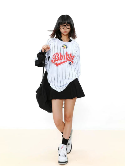 Baseball Style Loose Crewneck Korean Street Fashion Crewneck By Mr Nearly Shop Online at OH Vault