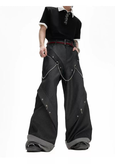 Structured Eyelets and Chains Pants Korean Street Fashion Pants By Argue Culture Shop Online at OH Vault