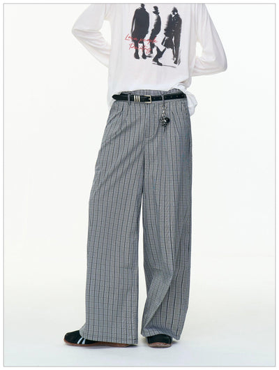 Plaid Pattern Straight Leg Wide Pants Korean Street Fashion Pants By Mr Nearly Shop Online at OH Vault