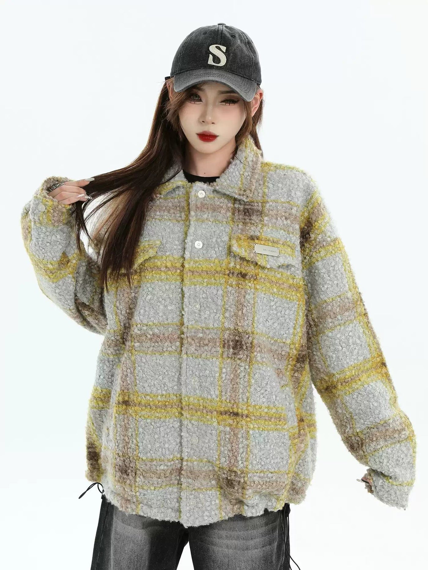 Fuzzy Plaid Lined Jacket Korean Street Fashion Jacket By INS Korea Shop Online at OH Vault