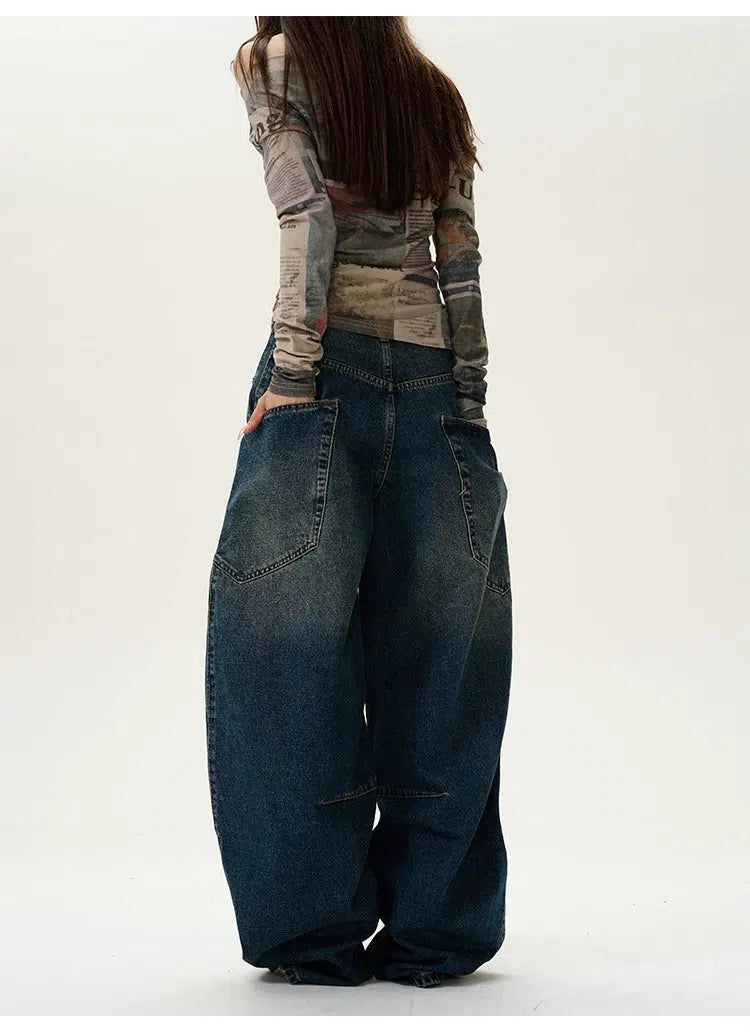 Wide Leg Scimitar Shape Jeans Korean Street Fashion Jeans By 77Flight Shop Online at OH Vault