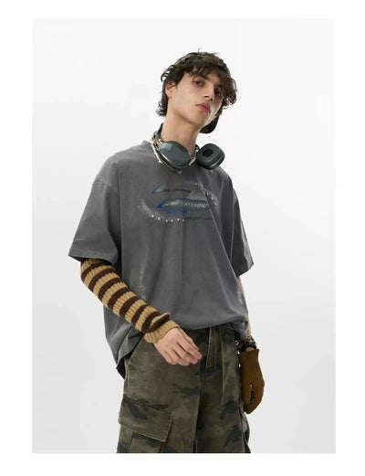 Distressed Letters Paint Smudged T-Shirt Korean Street Fashion T-Shirt By JHYQ Shop Online at OH Vault