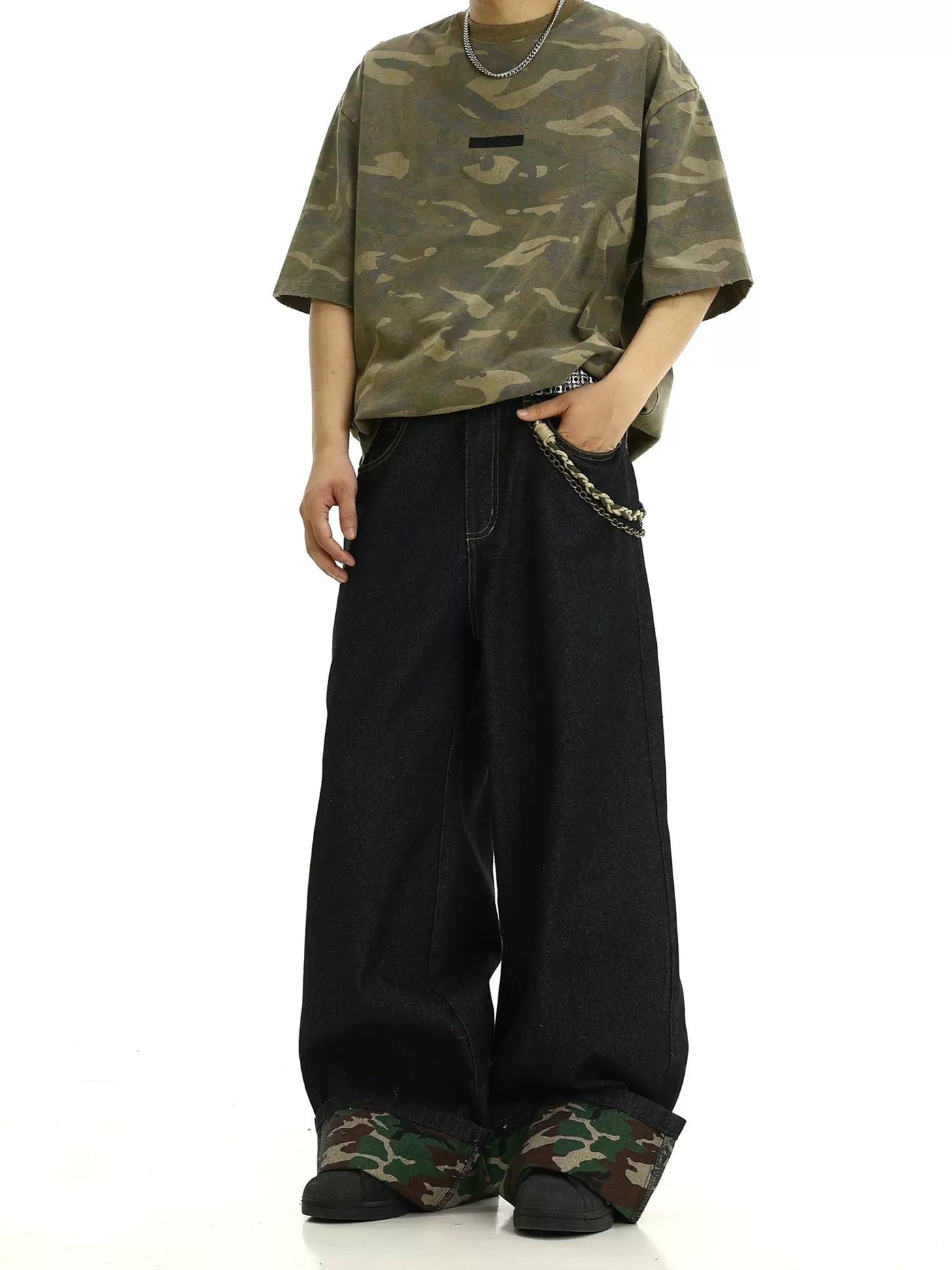 Folded Camouflage Ends Jeans Korean Street Fashion Jeans By MEBXX Shop Online at OH Vault