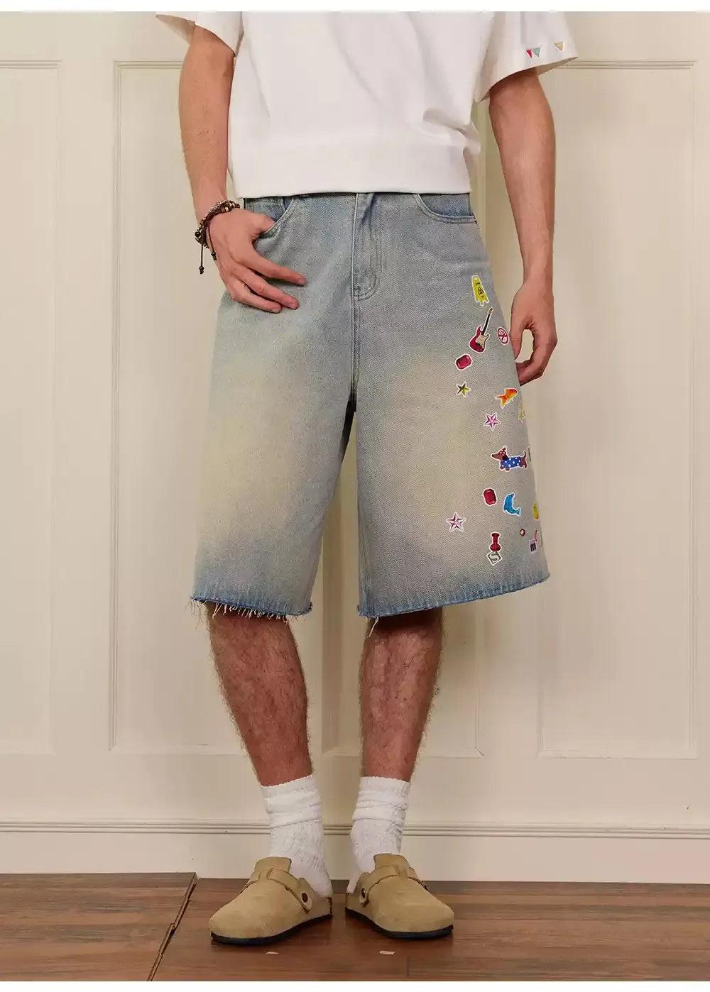 Raw Edge Patchwork Denim Shorts Korean Street Fashion Shorts By Donsmoke Shop Online at OH Vault