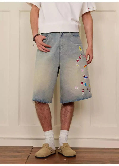 Raw Edge Patchwork Denim Shorts Korean Street Fashion Shorts By Donsmoke Shop Online at OH Vault
