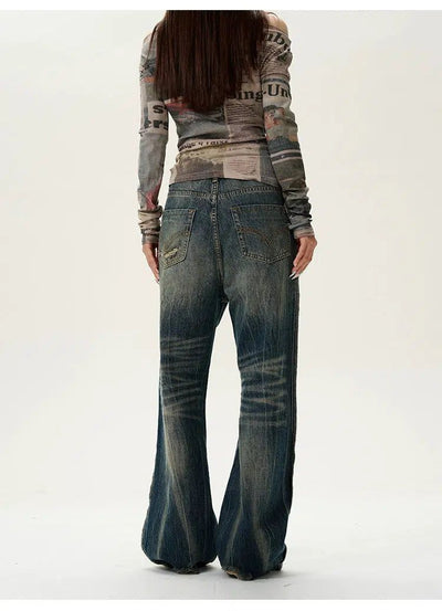 Whiskered Flared Straight Jeans Korean Street Fashion Jeans By 77Flight Shop Online at OH Vault