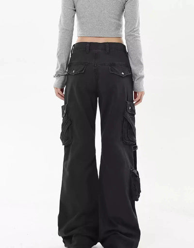 Washed Buckled Strap Cargo Pants Korean Street Fashion Pants By Blacklists Shop Online at OH Vault