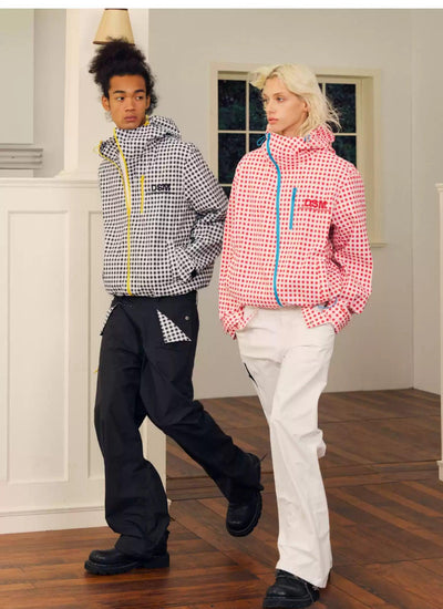 Checkered Side Zipped Jacket Korean Street Fashion Jacket By Donsmoke Shop Online at OH Vault