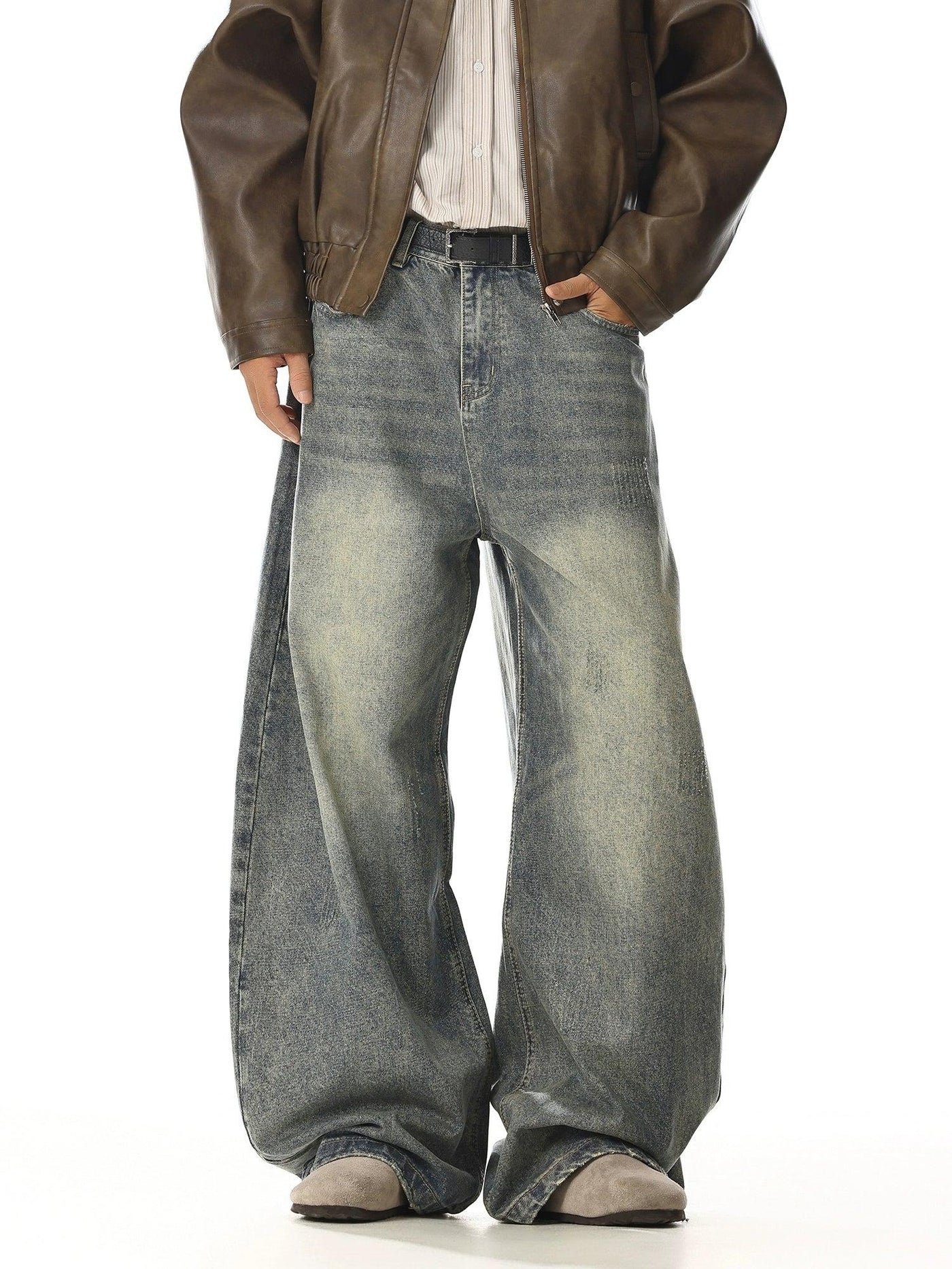 Faded Scratched Baggy Fit Jeans Korean Street Fashion Jeans By MEBXX Shop Online at OH Vault