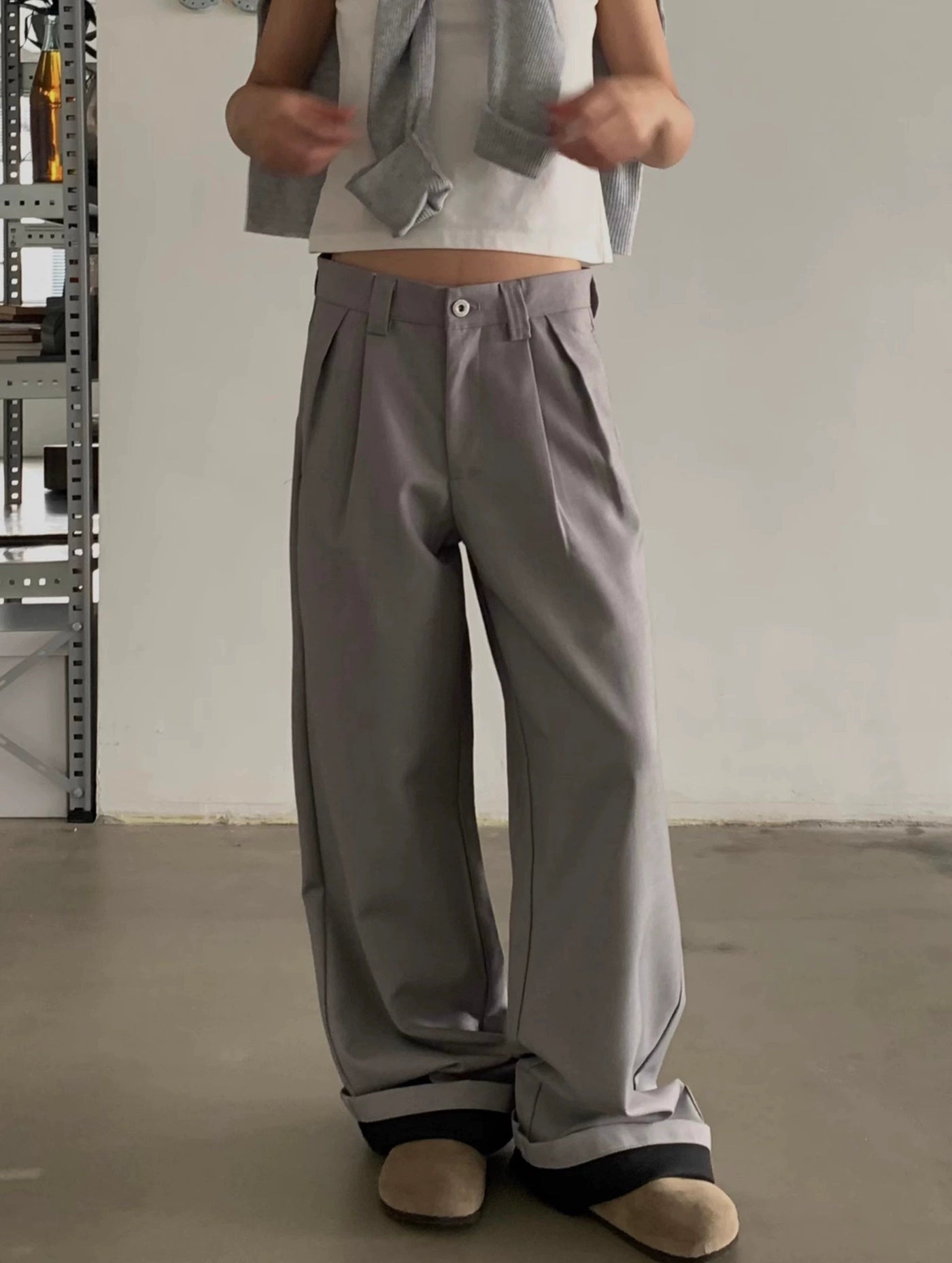 Solid Pleated Wide Trousers Korean Street Fashion Trousers By In Knots Shop Online at OH Vault