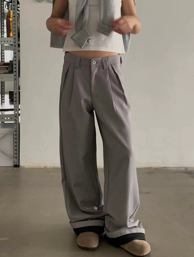 Solid Pleated Wide Trousers