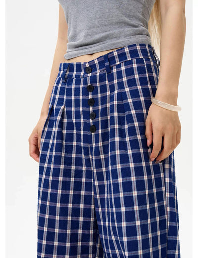 Button-Down Pleated Check Pants Korean Street Fashion Pants By MaxDstr Shop Online at OH Vault