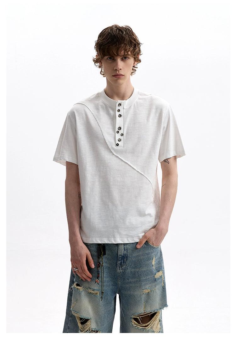 Scattered Buttons Henley collar T-Shirt Korean Street Fashion T-Shirt By A PUEE Shop Online at OH Vault