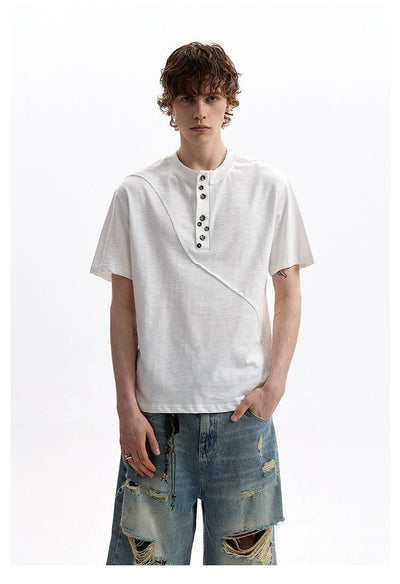 Scattered Buttons Henley collar T-Shirt Korean Street Fashion T-Shirt By A PUEE Shop Online at OH Vault