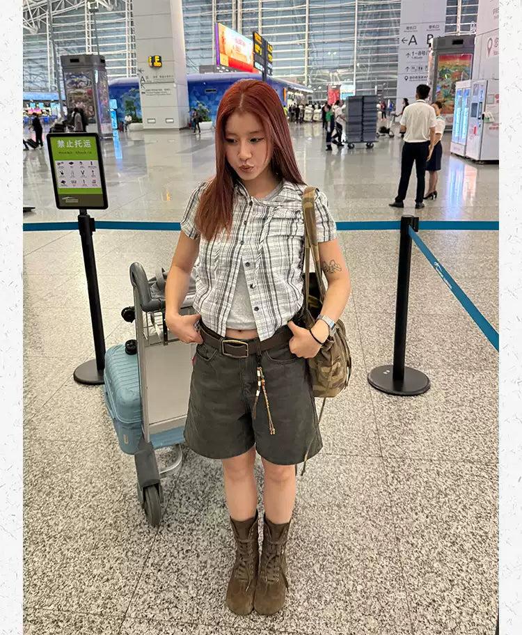 Plaid Pattern Hooded Shirt Korean Street Fashion Shirt By Made Extreme Shop Online at OH Vault