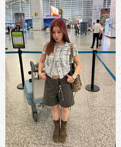 Plaid Pattern Hooded Shirt Korean Street Fashion Shirt By Made Extreme Shop Online at OH Vault