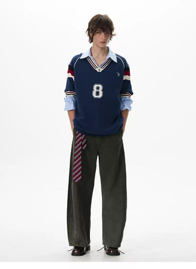 V-Neck Number 8 Knit T-Shirt Korean Street Fashion T-Shirt By 77Flight Shop Online at OH Vault