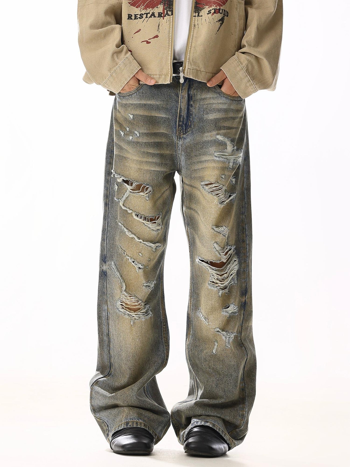 Ripped Slashes Faded Jeans Korean Street Fashion Jeans By MEBXX Shop Online at OH Vault