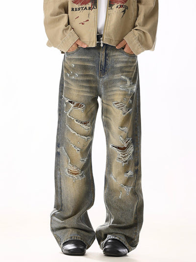 Ripped Slashes Faded Jeans Korean Street Fashion Jeans By MEBXX Shop Online at OH Vault