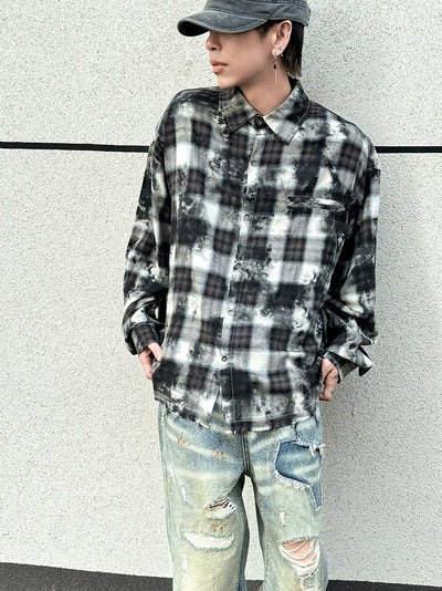 Ink Washed Checkered Shirt Korean Street Fashion Shirt By Ash Dark Shop Online at OH Vault
