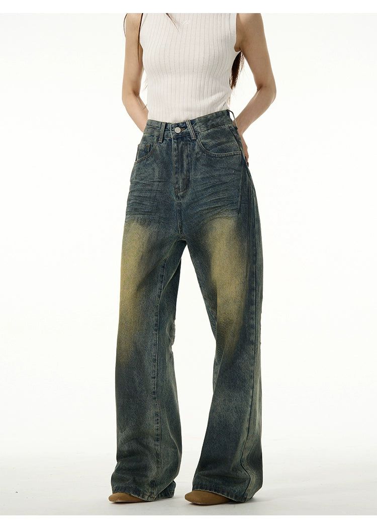 Gradient Muddy Washed Jeans Korean Street Fashion Jeans By 77Flight Shop Online at OH Vault