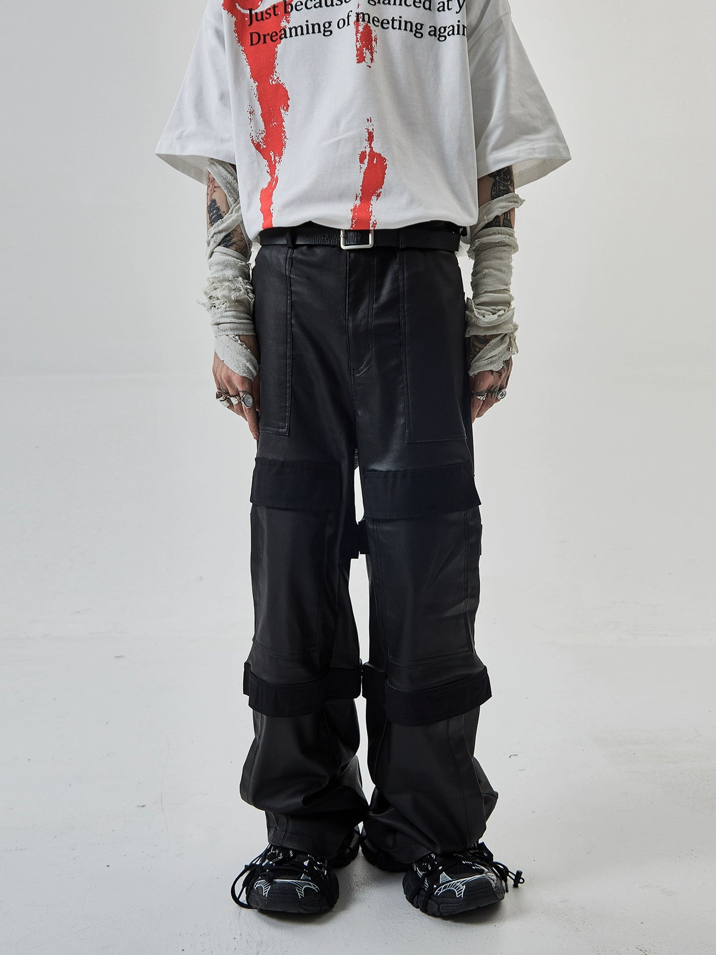 Flap Pockets Spliced & Coated Pants Korean Street Fashion Pants By Ash Dark Shop Online at OH Vault