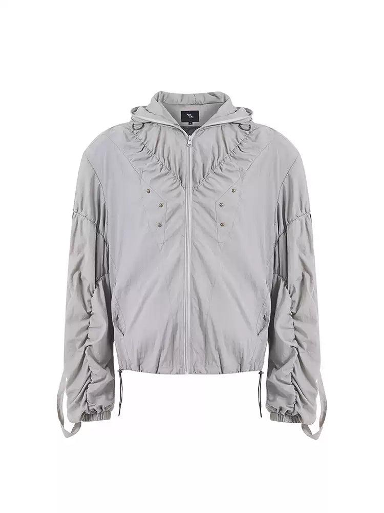 Pleated Hooded Windbreaker Jacket Korean Street Fashion Jacket By Slim Black Shop Online at OH Vault