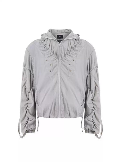 Pleated Hooded Windbreaker Jacket Korean Street Fashion Jacket By Slim Black Shop Online at OH Vault