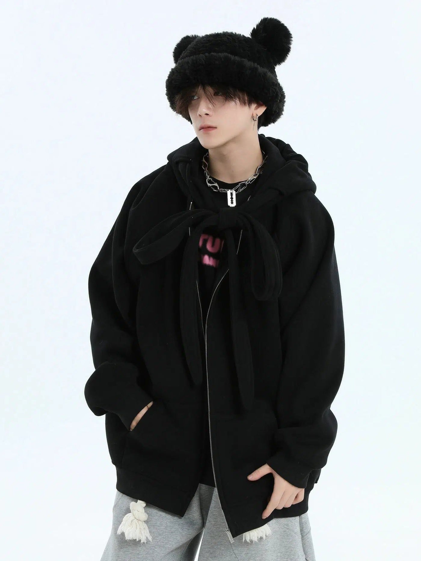 Casual Neck Strap Zip-Up Hoodie Korean Street Fashion Hoodie By INS Korea Shop Online at OH Vault