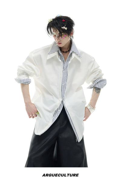 Stripe Layer Buttoned Shirt Korean Street Fashion Shirt By Argue Culture Shop Online at OH Vault