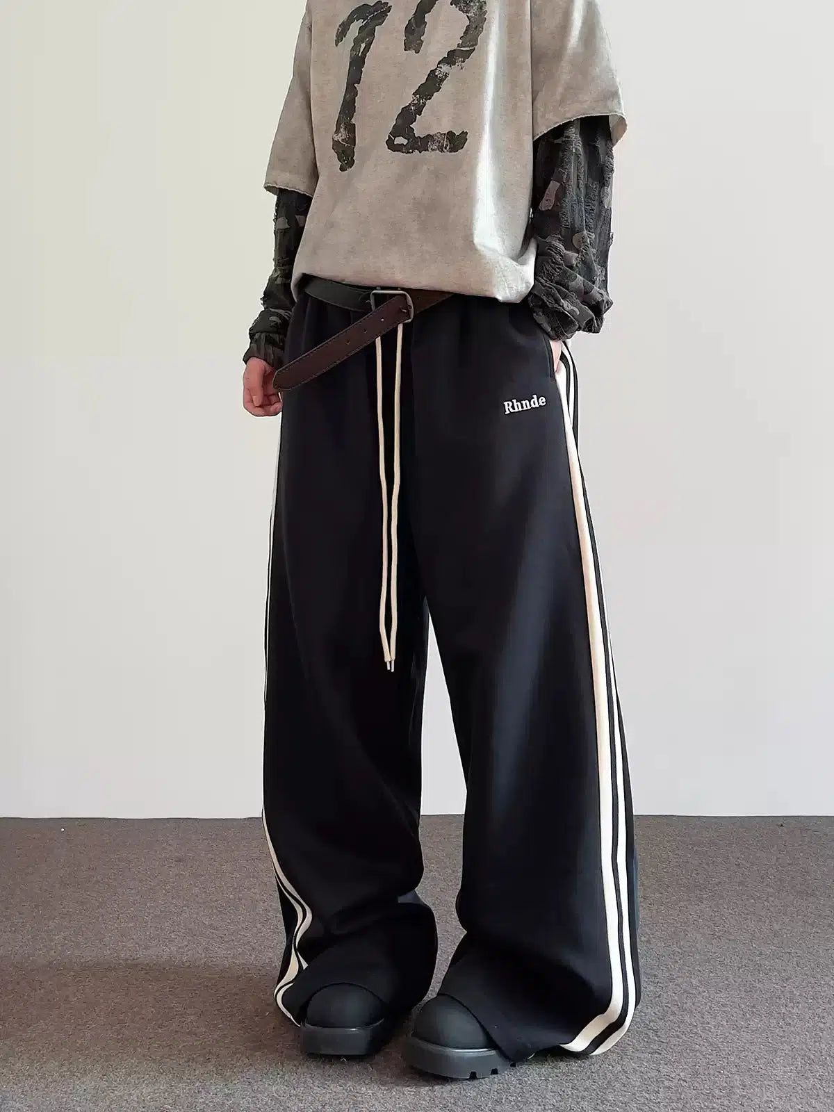 Drawstring Contrast Striped Sweatpants Korean Street Fashion Pants By A PUEE Shop Online at OH Vault