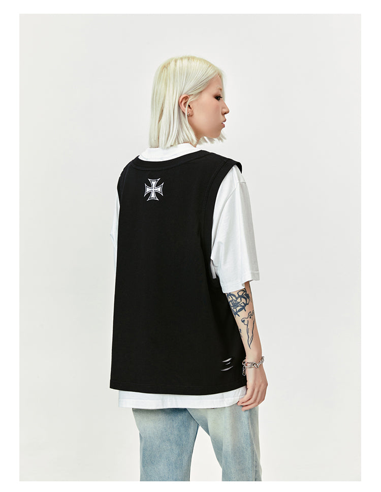 Layered Lettered & Logo T-Shirt Korean Street Fashion T-Shirt By Made Extreme Shop Online at OH Vault