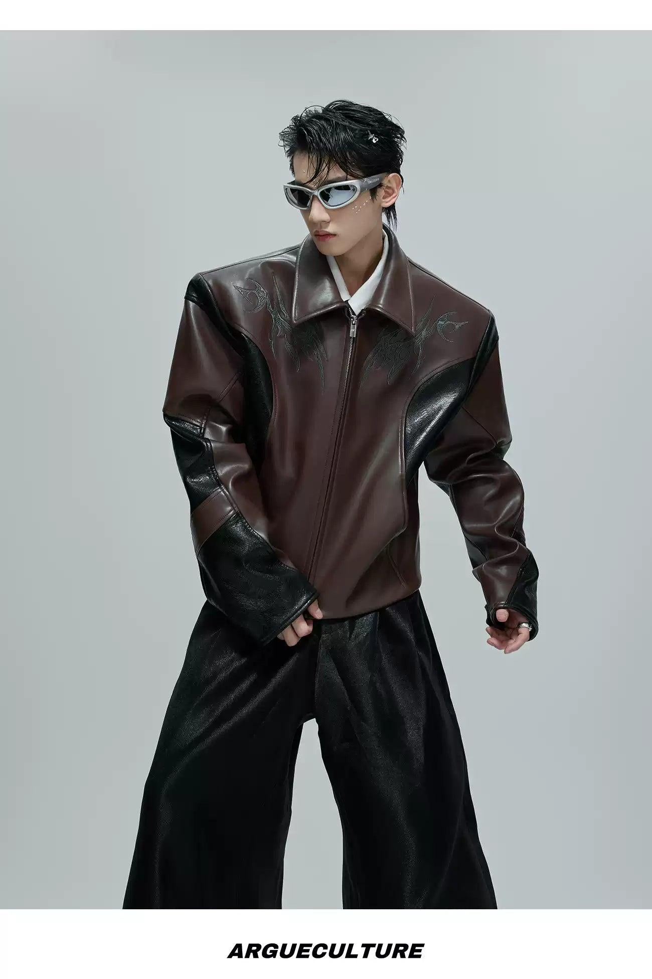 Contrast Splice Faux Leather Jacket Korean Street Fashion Jacket By Argue Culture Shop Online at OH Vault