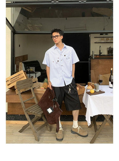 Scattered Buttons Striped Shirt Korean Street Fashion Shirt By Poikilotherm Shop Online at OH Vault