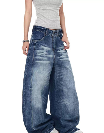 Faded Whiskers Wide Jeans Korean Street Fashion Jeans By Blacklists Shop Online at OH Vault