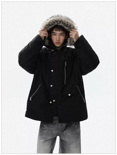Furry Hooded Utility Jacket Korean Street Fashion Jacket By Mr Nearly Shop Online at OH Vault