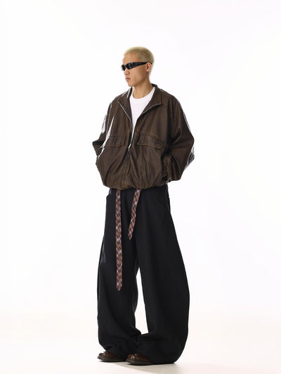 Plaid Belt Strap Wide Pants Korean Street Fashion Pants By MEBXX Shop Online at OH Vault