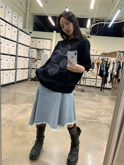 Assymetric Cut Denim Skirt Korean Street Fashion Skirt By NeverSeez Shop Online at OH Vault