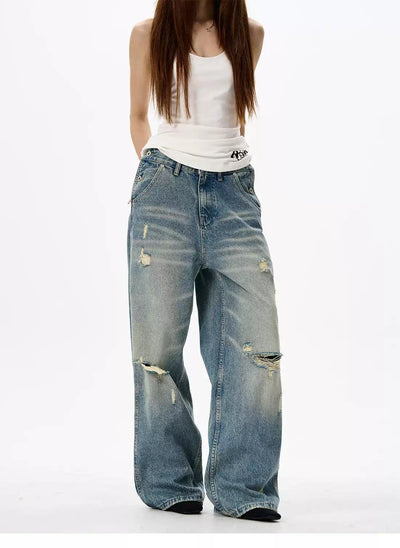 Ripped Knee Loose Jeans Korean Street Fashion Jeans By 77Flight Shop Online at OH Vault