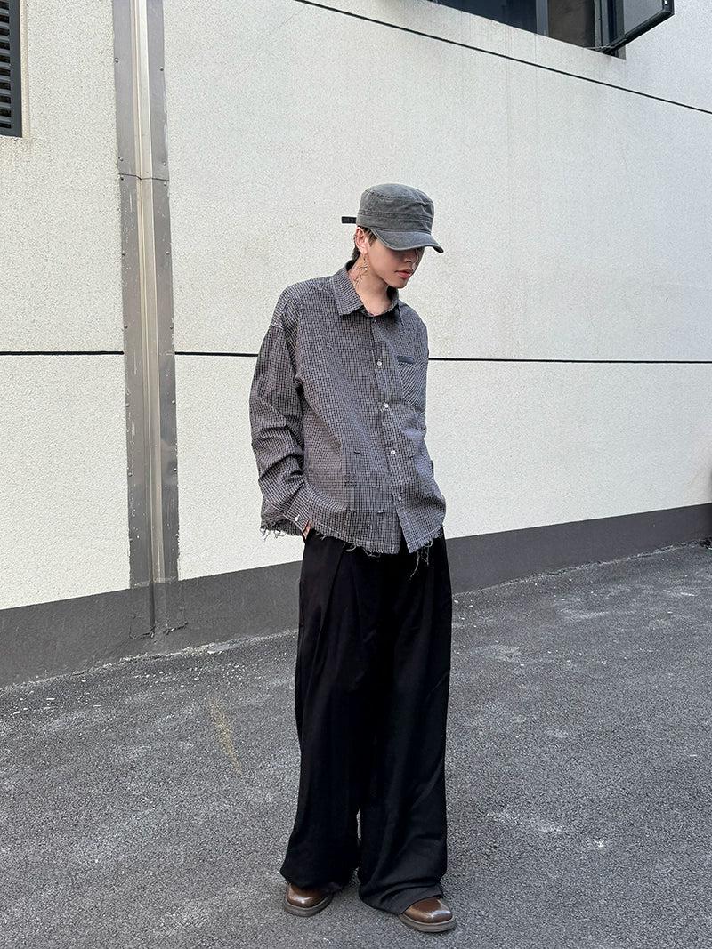Raw Edge Plaid Buttoned Shirt Korean Street Fashion Shirt By Ash Dark Shop Online at OH Vault