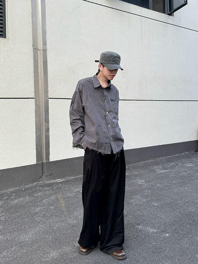 Raw Edge Plaid Buttoned Shirt Korean Street Fashion Shirt By Ash Dark Shop Online at OH Vault
