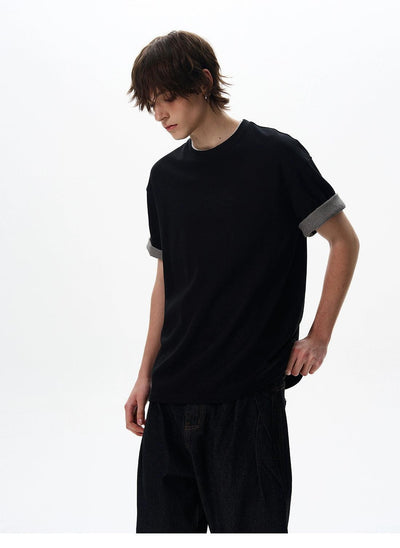 Folded Sleeves Splice T-Shirt Korean Street Fashion T-Shirt By 77Flight Shop Online at OH Vault